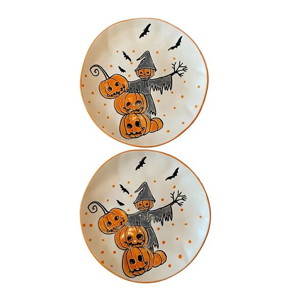 ELI & ANA Halloween Salad Plates 8in Bats Pumpkins Scarecrow Set of 2 New - Picture 8 of 9